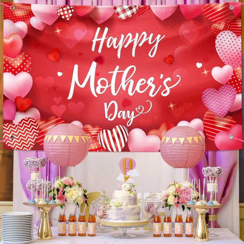 Sophena Large Happy Mother's Day Banner Decorations Mothers Day Flag Outdoor 71x44 Inch,Mom Gifts for Indoor Home House Decor Party Supplies,Yard Sign Background for Photography,Red Heart - Image 3